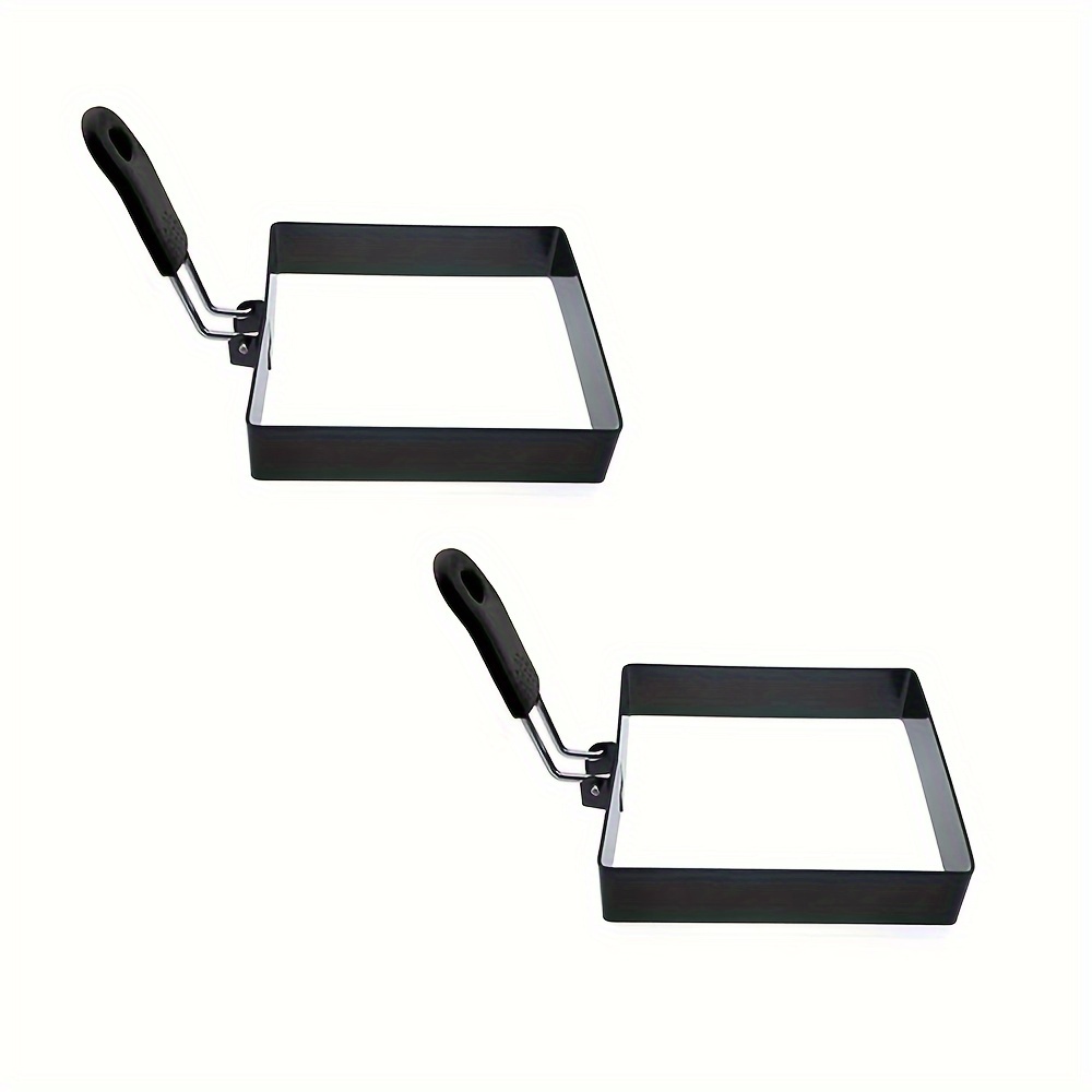 E-shop 2er/ Eierringe zum von Eiern, Antihaft-Eierringe in quadratischer Form zum von Eiern mit Silikongriff, quadratische Eierform aus Edelstahl für