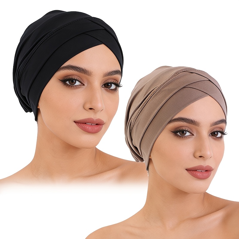 TEMU Juego de 2 piezas de gorra tipo pañuelo elástico con cruz, gorra de béisbol musulmana, gorro para quimioterapia