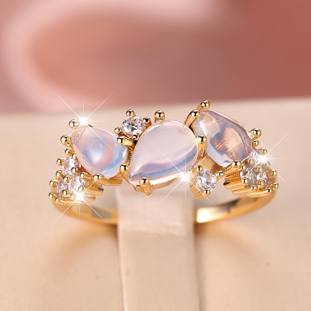 טבעת וינטג' בוהמית לנשים ANGOL עם שלוש אבנים, תכשיטים ותכשיטים לבתים, אבן ירח סינים, תכשיטים לחתונות, יום האם, מתנת ולנטיין, לבוש יומיומי לבוש, אביזר חתונה | אקססוריז נוצצים | אומנות איכותית