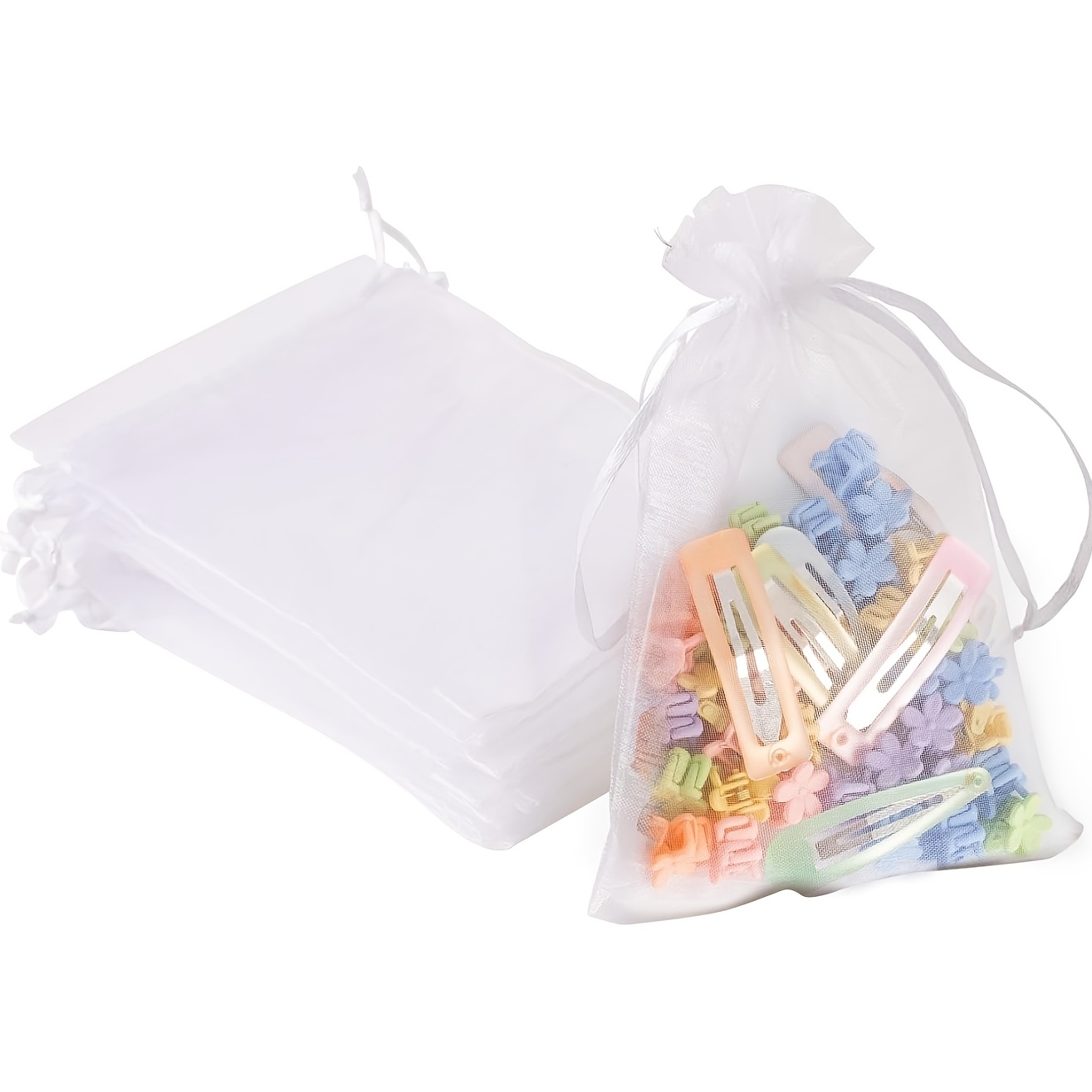 TEMU 100pcs White Organza Drawstring Bags 4x6 - Jewelry, Candy, Fruit Protection & Party Favors