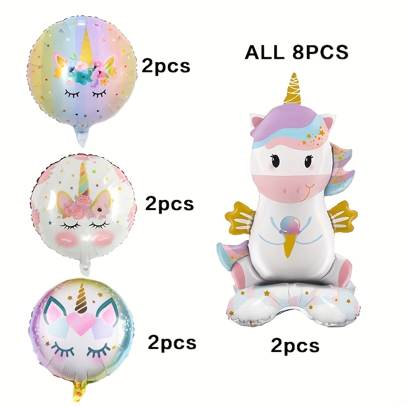 Image of 8pcs Unicorn Balloons Birthday Party Decorations Horse Head Balloons Unicorn Horse Shape Film Balloons 2 Standing + 6 18-inch Balloons For Christmas, Halloween