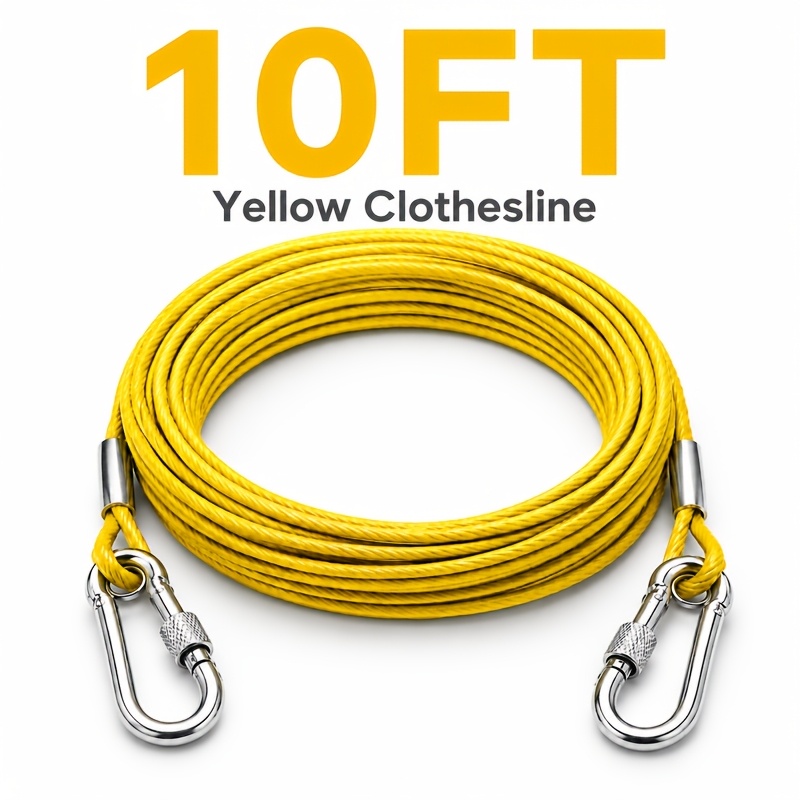TEMU Yellow-coated Cable With Double Swivel Carabiners, Available In 10-foot Length, Includes 1 Cable + 2 Carabiners. Suitable For Camping, Travel,