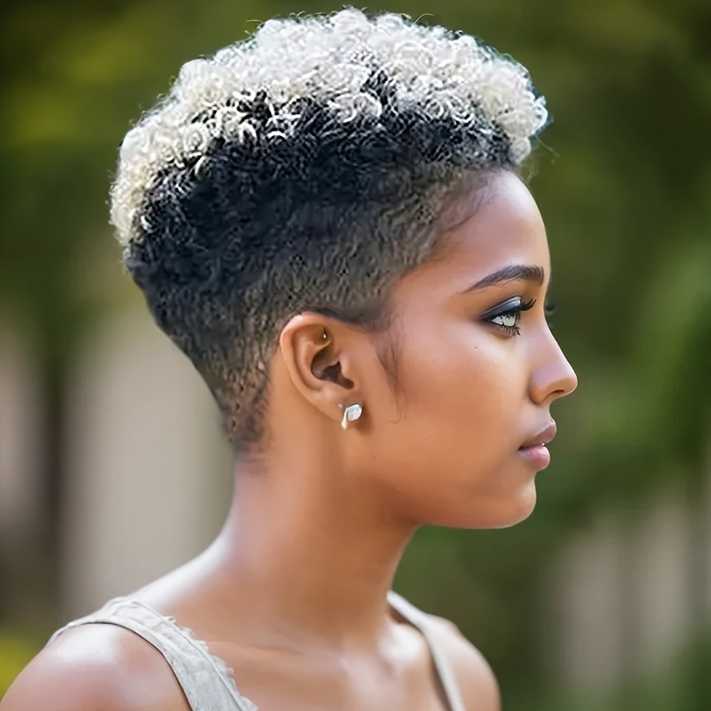 TEMU Short Mixed White Wig Featuring A Curly Afro Style, Ideal For Short Hairstyles And Cuts. Synthetic Wigs Are Perfect For Women With Short Hair, For Parties
