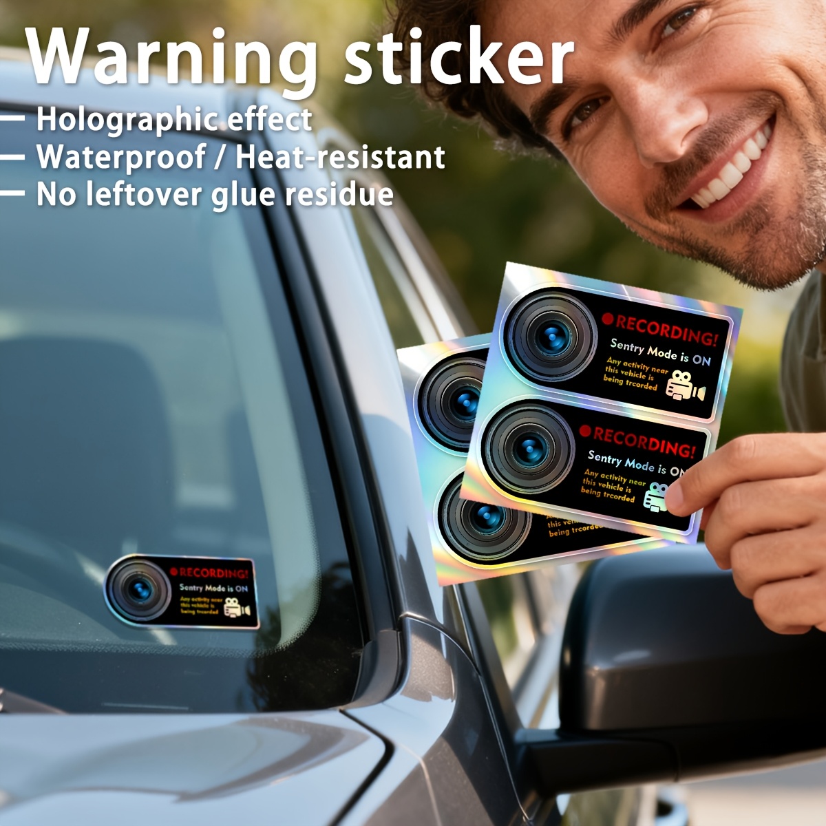 Black Camera Recording Stickers with Red Label, 4 Sets