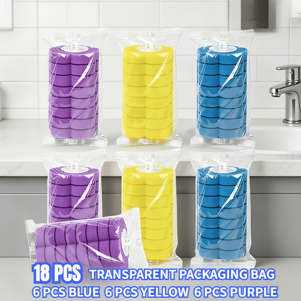 E-shop 3 Packungen mit je 6 Stück, insgesamt 18 Stück, Reinigungsstäbe Ersatzset | 3-farbige transparente Beutel, Einweg-WC-Ersatzkopf-Pads, geeignet