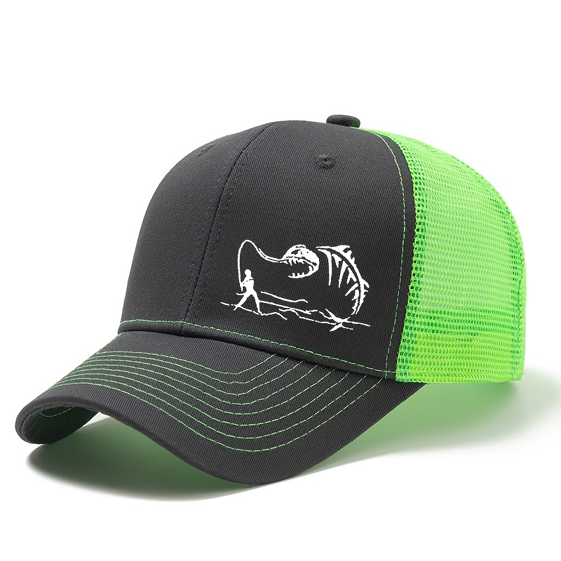 TEMU Men's Printed Mesh Baseball Cap Outdoor Vacation Camping Casual Lightweight Adjustable Size Visor Suitable For Men Riding Fishing Truck Driver