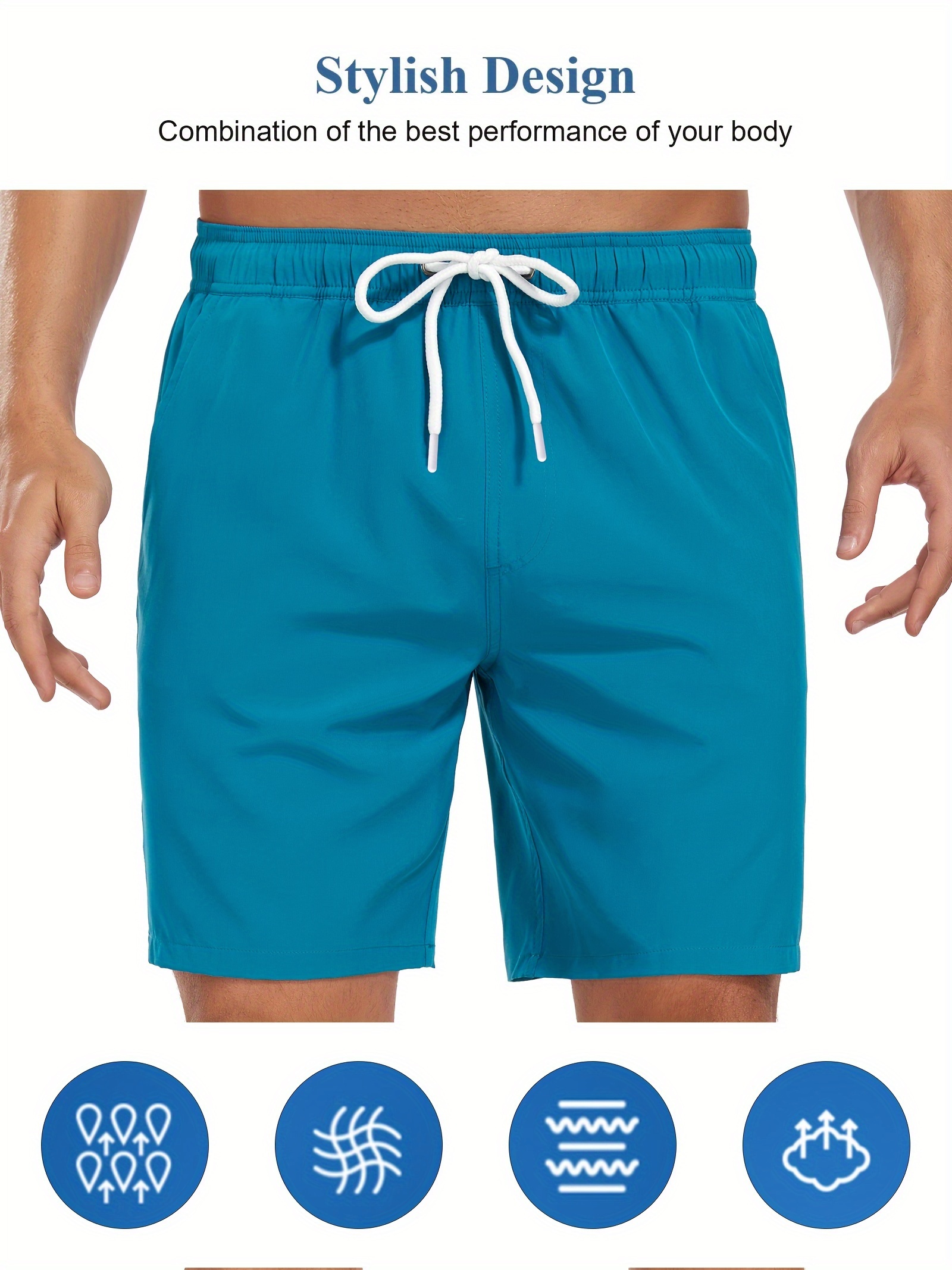 mens two   board shorts with pockets athletic quick dry slightly stretch drawstring workout shorts with assorted colors   4