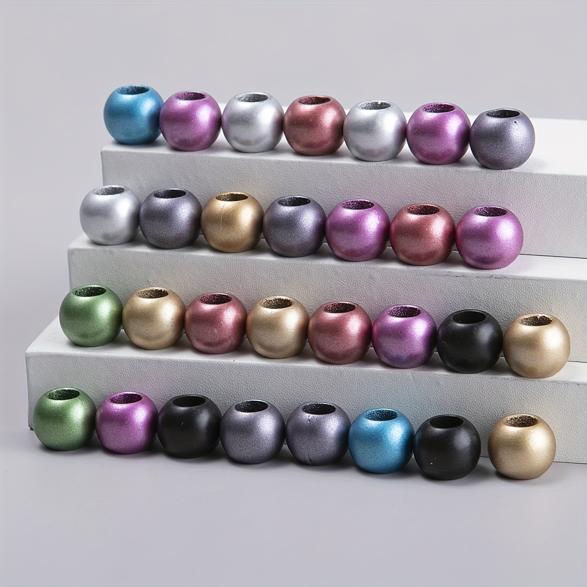 80pcs Random Mix Color Large Hole Round Beads