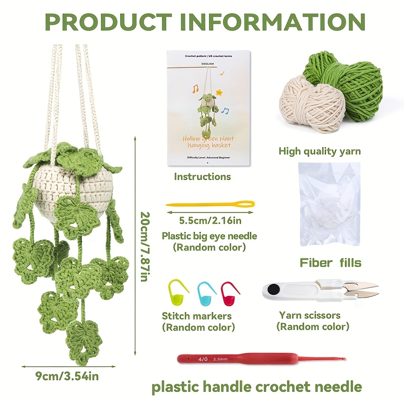 Image of Hanging Potted Plants Crochet Starter Kit With Instructions And Video Tutorials Complete Crochet Kit For Beginners Decoration (), Additions Are Colored And Sent Out