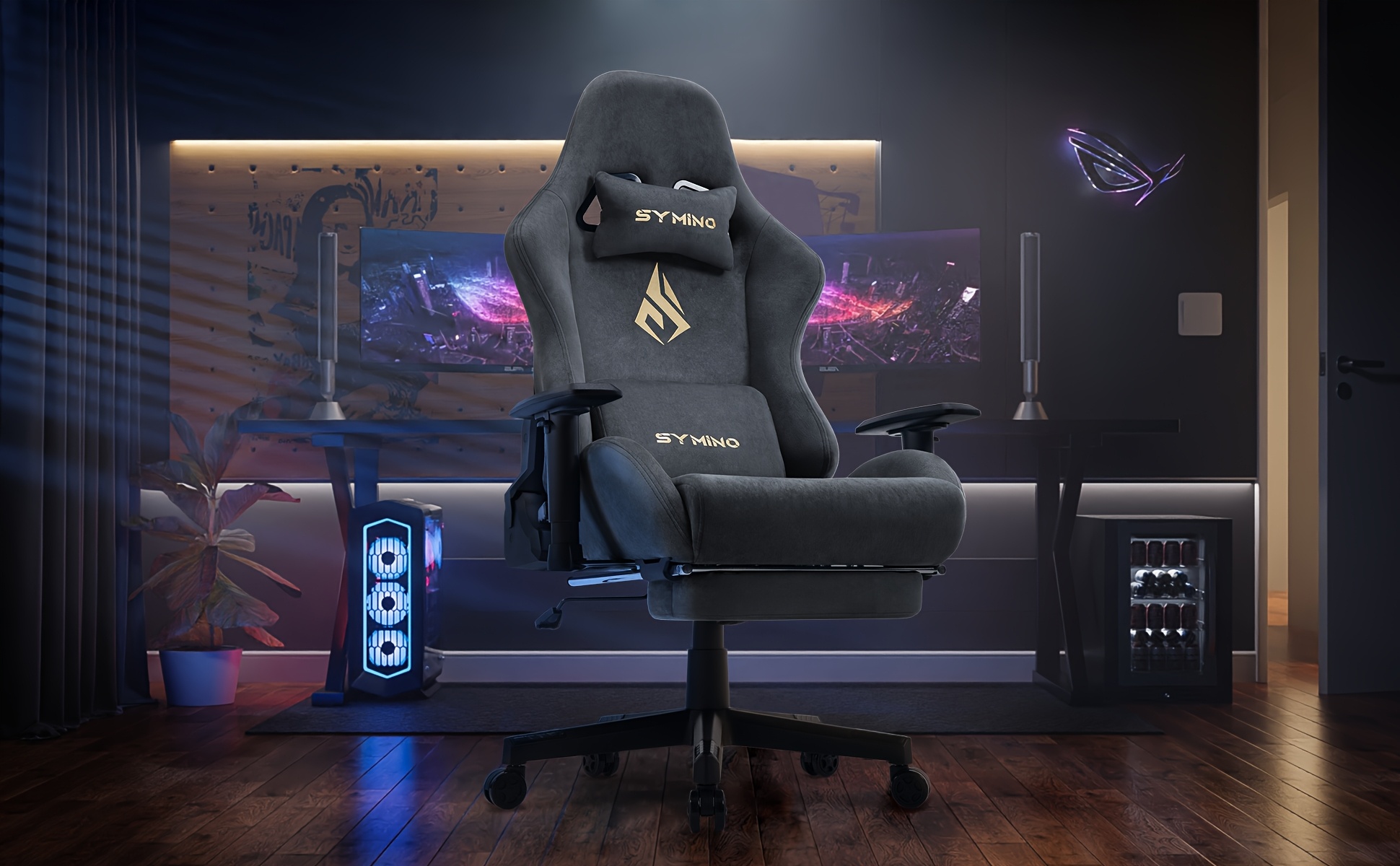 Fauteuil de Bureau Gamer, Chaise de Bureau Ergonomique avec Repose-Pieds, Appuie-Tête et Soutien Lombaire, Chaise de PC Réglable en Hauteur et Pivotante