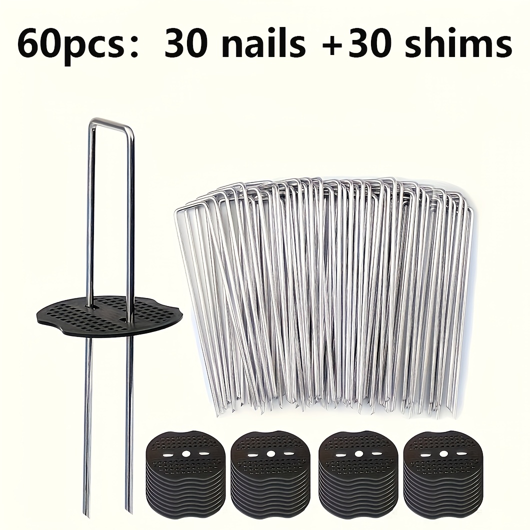 TEMU 30pcs Nails + 30pcs Washers / 45pcs Nails + 45pcs Washers / 60pcs Nails + 60pcs Washers Turf Stakes Buffer Washer, Landscape , Galvanized Lawn