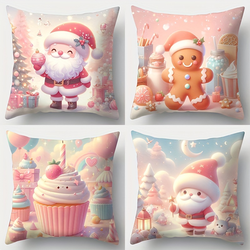 

4pcs Set Christmas Pillowcases - & For Man, 17.7" X 17.7", - , For Decor & Sofa Cushions ( )