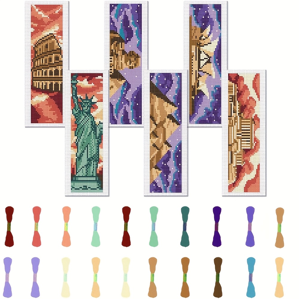 TEMU Ensemble d'Art de à Thème des en 6 pièces pour Broderie au Point DIY - 6 Tissus à Broder Imprimés, Quantités Suffisantes de Fil et Outils de