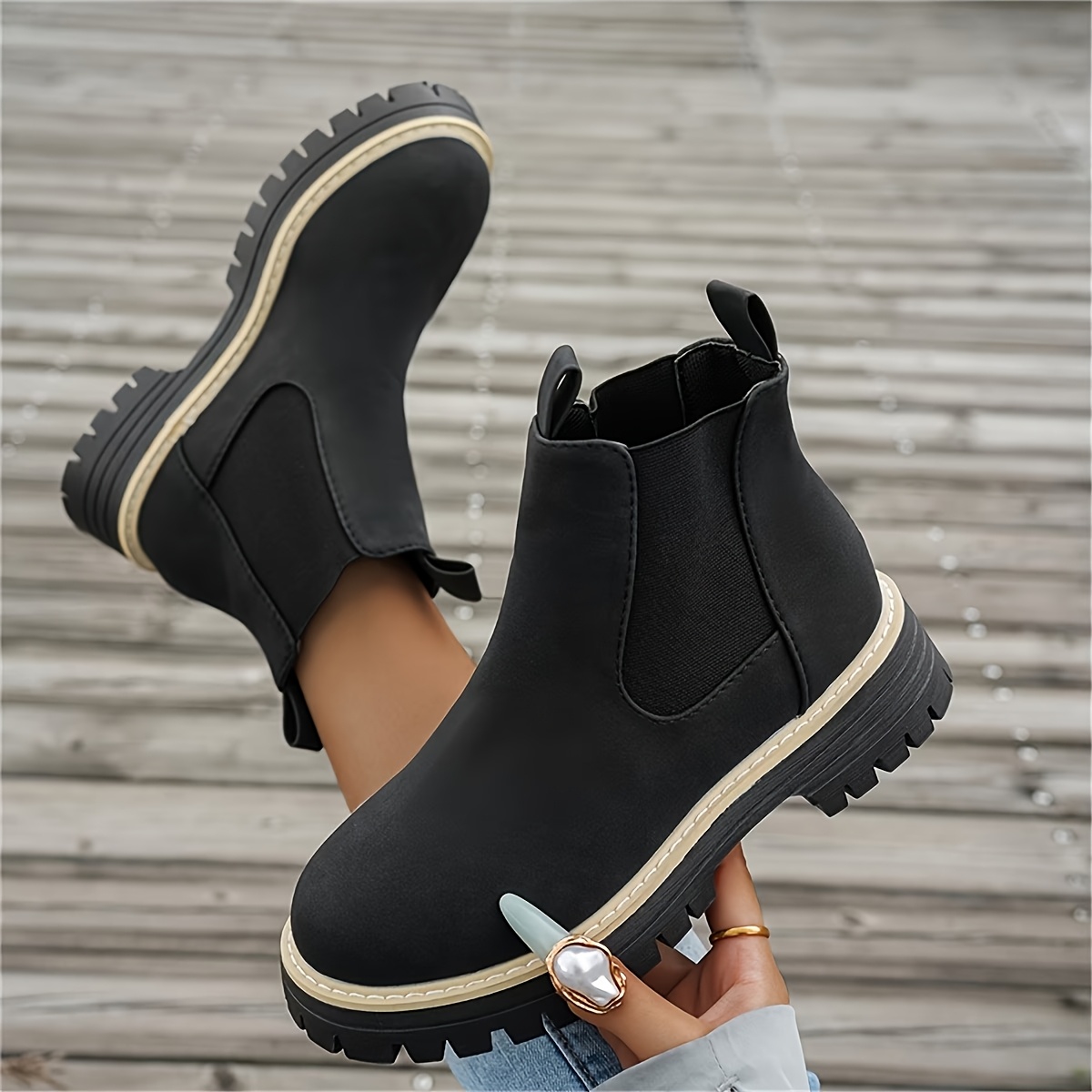 TEMU Autumn Winter New Thick-soled 's Boots, Elastic Top Matte Short Boots, Retro Thick-soled Short Casual Women's Boots, Outdoor Casual Ankle Chunky
