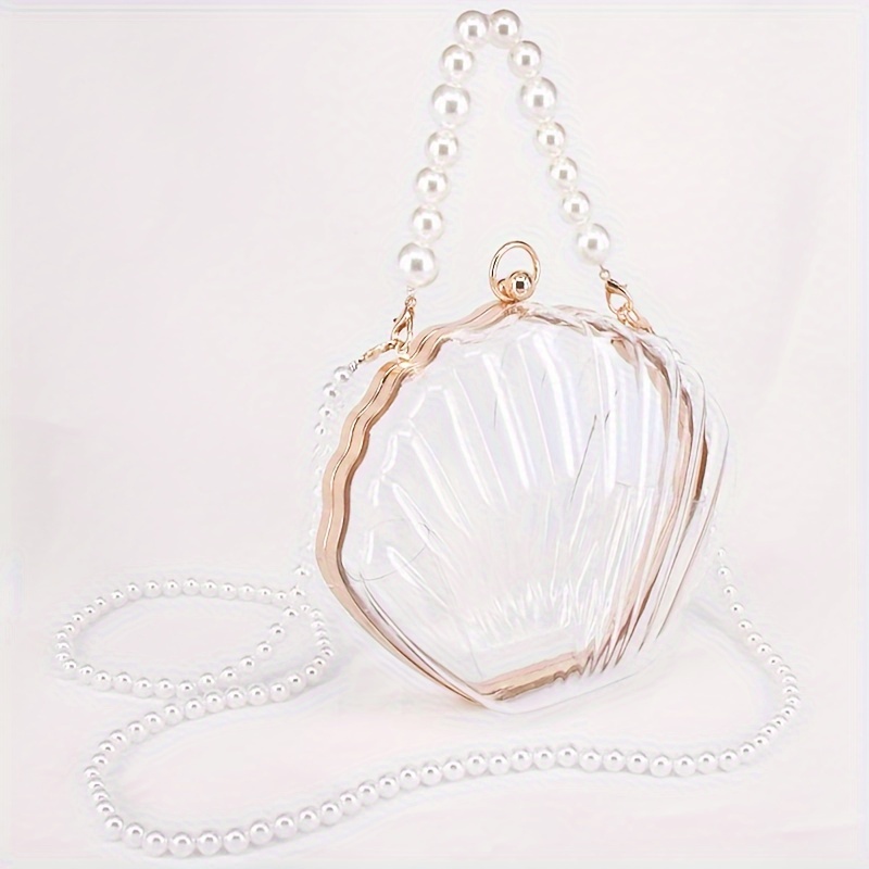 E-shop Shell Bag Damen 2024 Neue Schnalle Perlenkette Handtasche Schultertasche Koreanischer Girly Stil Ins Acryl Transparente Tasche