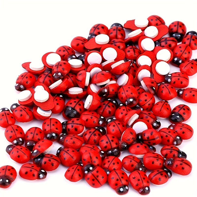 

50pcs/100pcs Auto-adhésives en Bois de Coccinelle Rouge 8x11mm pour Décoration de Bonsaï, Halloween, Noël, Fabrication de Cartes en Bois avec Dos Plat