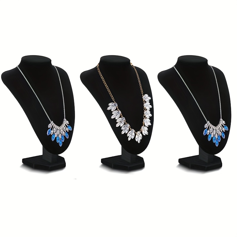 TEMU 3pcs Black Velvet Necklace Display Stands - Rectangular Jewelry Photography Props For Home, Store, Trade Shows & Exhibitions - Durable Fabric