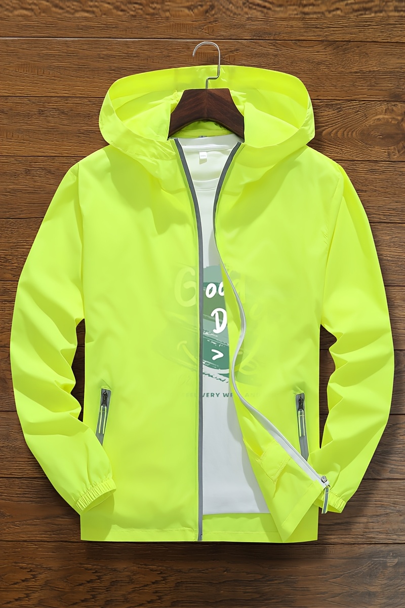 Unisex Summer Hooded Jacket with Reflective Zipper Design, Ultra-Thin Breathable Quick-Dry Windproof Sports Coat for Outdoor Night Running, Cycling, Fishing Sun Protection Top - Loose Fit Hooded Zip-Up Shirt