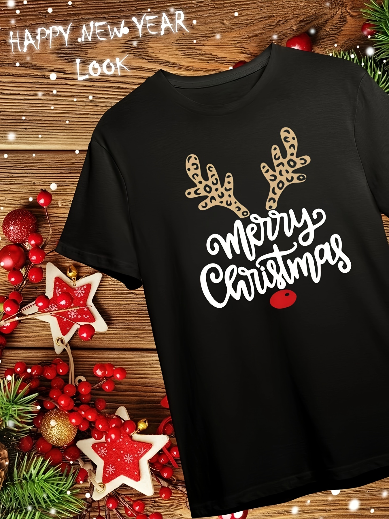 plus size women's merry christmas t shirt chic crew neck Temu