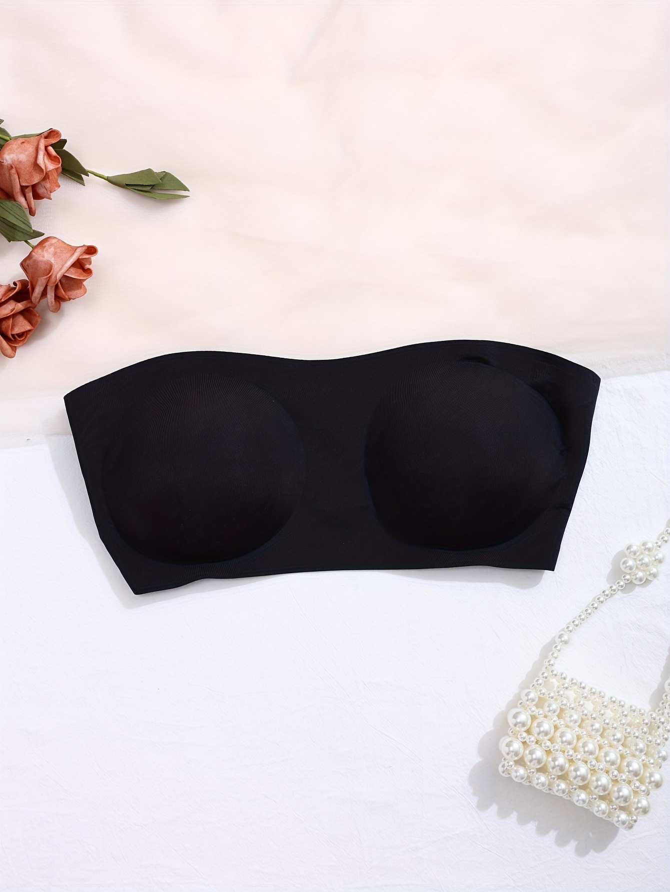 Women's Seamless Solid Color Strapless Bandeau Bra with Side Clasp - Casual Style, Knit Fabric, Polyamide Blend (85% Polyamide, 15% Elastane), Removable Padding, High Support Wireless Design for Adults