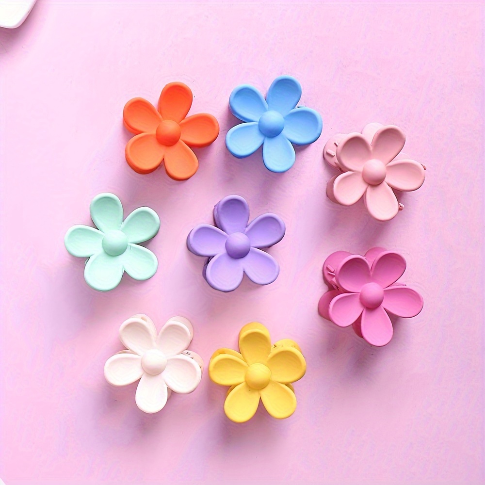 

8pcs Candy Color Frosted Flower Shaped Hair Grab Clips Stylish Non Slip Ponytail Holders Trendy Hair Accessories For Women And Female