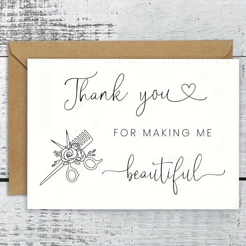 TEMU 1pc Elegant Hairstylist Thank You Card - "thank You For Beautiful" Wedding Day Gratitude Card, With Hair Accessory Design, Perfect For Stylists,