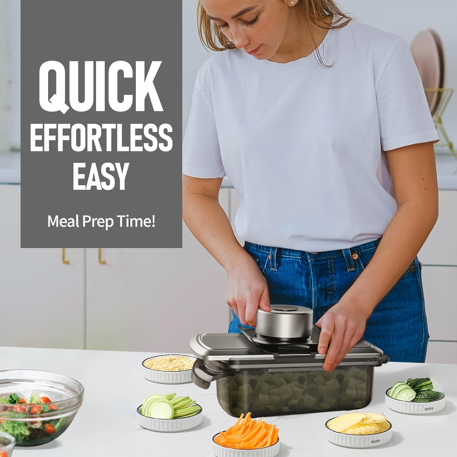 12 in 1 stainless steel mandoline food slicer vegetable chopper with container manual kitchen gadget for onions fruits salads cheese grating ergonomic handle   vegetable slicer salad preparation modern kitchenware durable kitchen tool Product details 5