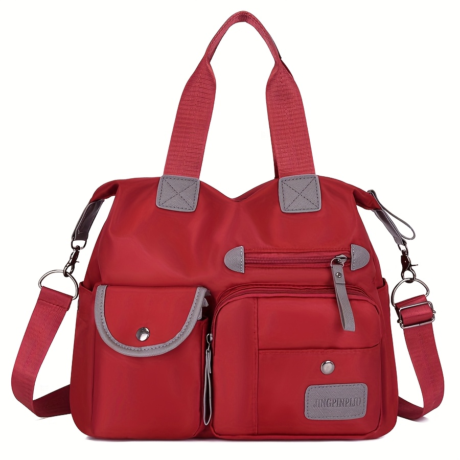 TEMU Borsa a spalla da donna in nylon multi- con patch con lettere, chiusura a zip, in poliestere, stile casual, borsa slouchy, borsa con , borsa a