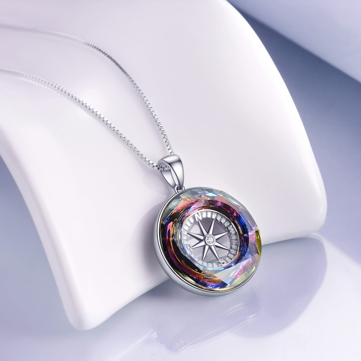 Compass Necklace 925 Sterling Silver Circle Pendant Jewelry