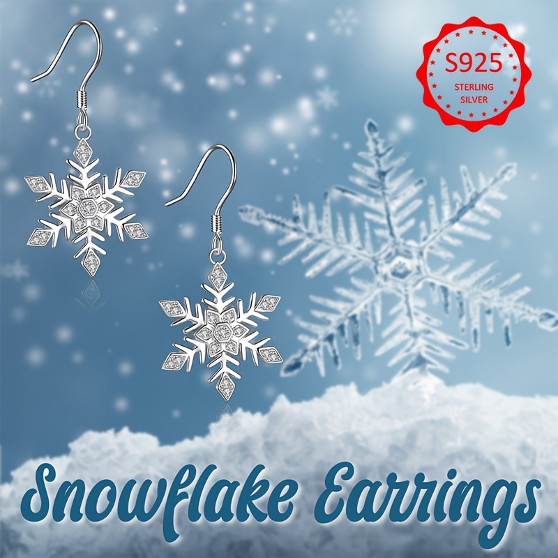 Women's 925 Sterling Silver Snowflake Dangle Drop Earrings