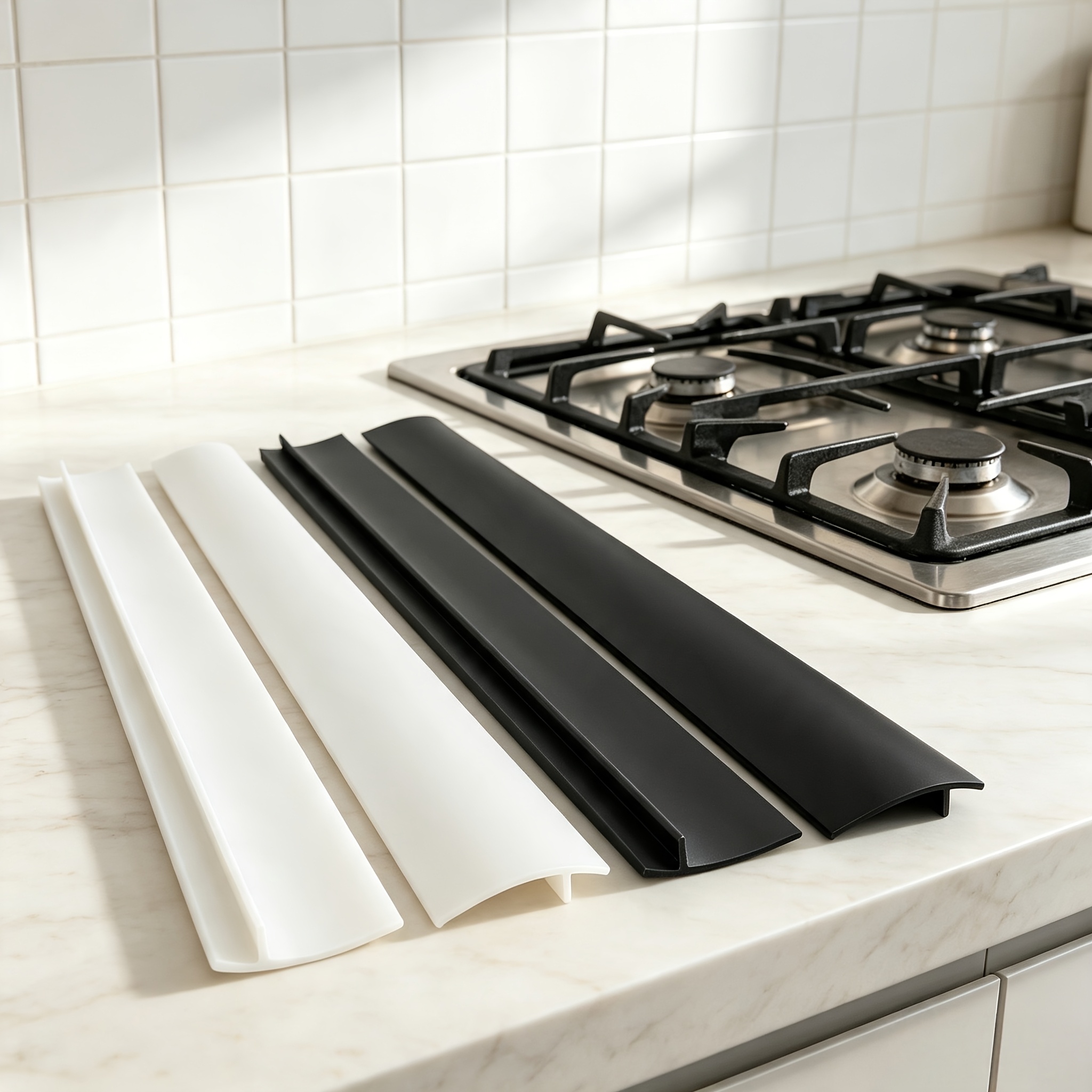 TEMU 4pcs Silicone Stove Pads, Black And White, Suitable For Gas Stoves, Ovens, And Countertop . In Length. Heat Resistant, Waterproof, Dust And Oil