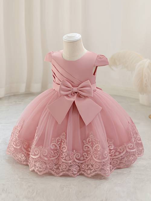 new 1st birthday dress bow floral princess skirt childrens mesh tulle tutu girls piano performance dress 3d embroidered mesh princess dress