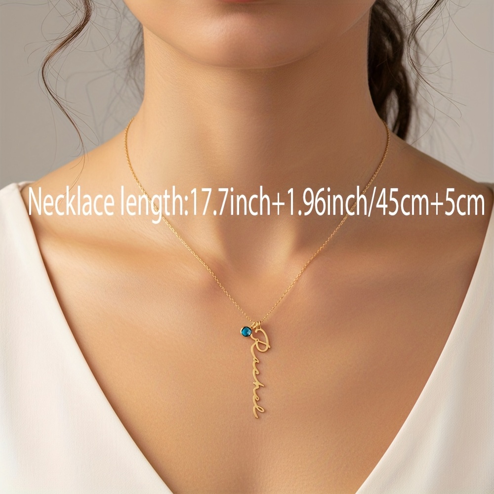 Women's Personalized Vertical Name Necklace with Birthstone Pendant