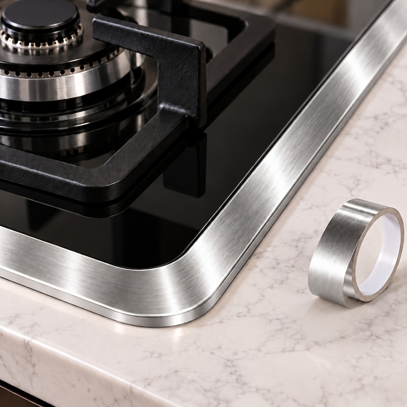TEMU Un rollo de pegatinas autoadhesivas de lujo con cepillado dorado y plateado, tiras de impermeables para juntas de cocina, tiras adhesivas
