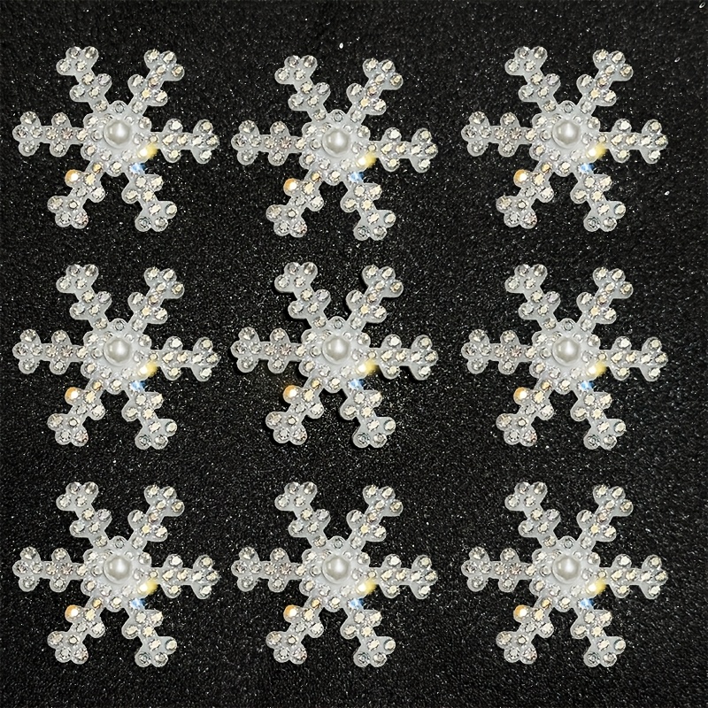 Image of 9pcs Snowflake Rhinestone Iron On Patches, Ironing Transfer Applique, Men And Women Clothing Additions, Novelty Patch Stickers, Suitable For Personalized, Clothing, Shoes, Hats, Denim, Bags, Etc