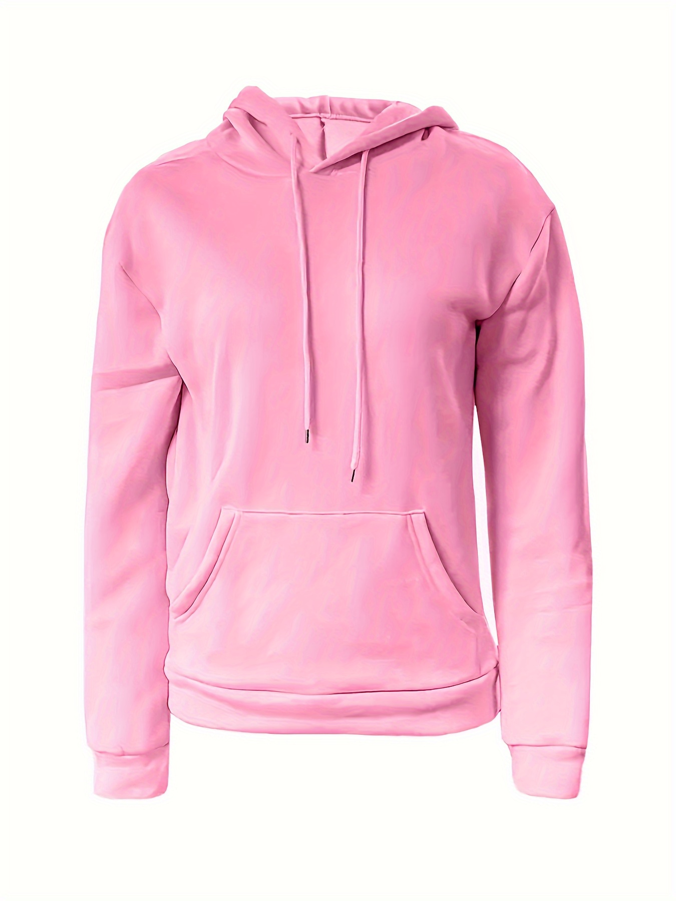 Women'S Solid Color Polyester Hoodie with Kangaroo Pocket, Fall Season Regular Length Pullovers, 100% Polyester Knit Fabric, 190g/m? - Cozy Casual Wear