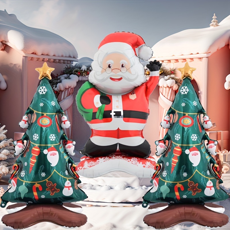 

2 Pcs Christmas Inflatable Balloons Set - Santa Claus & Christmas Tree Aluminum Film Balloons For Holiday Decorations, Self-sealing, Reusable, Theme Party Supplies For All Ages