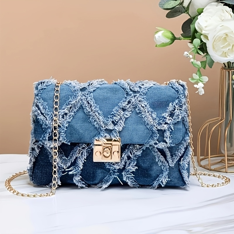 TEMU Fashionable Women's Crossbody Bag, Vintage Tie-dye Premium Rhombus Shoulder Bag With Exquisite Golden Safety Lock, Chic And Design Small Square