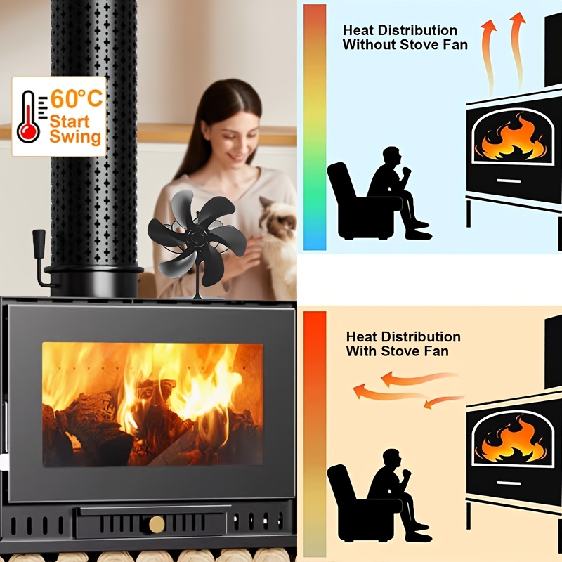 6 blade aluminum wood stove fan non electric portable heat distribution for fireplaces log burners ideal   gift details 2