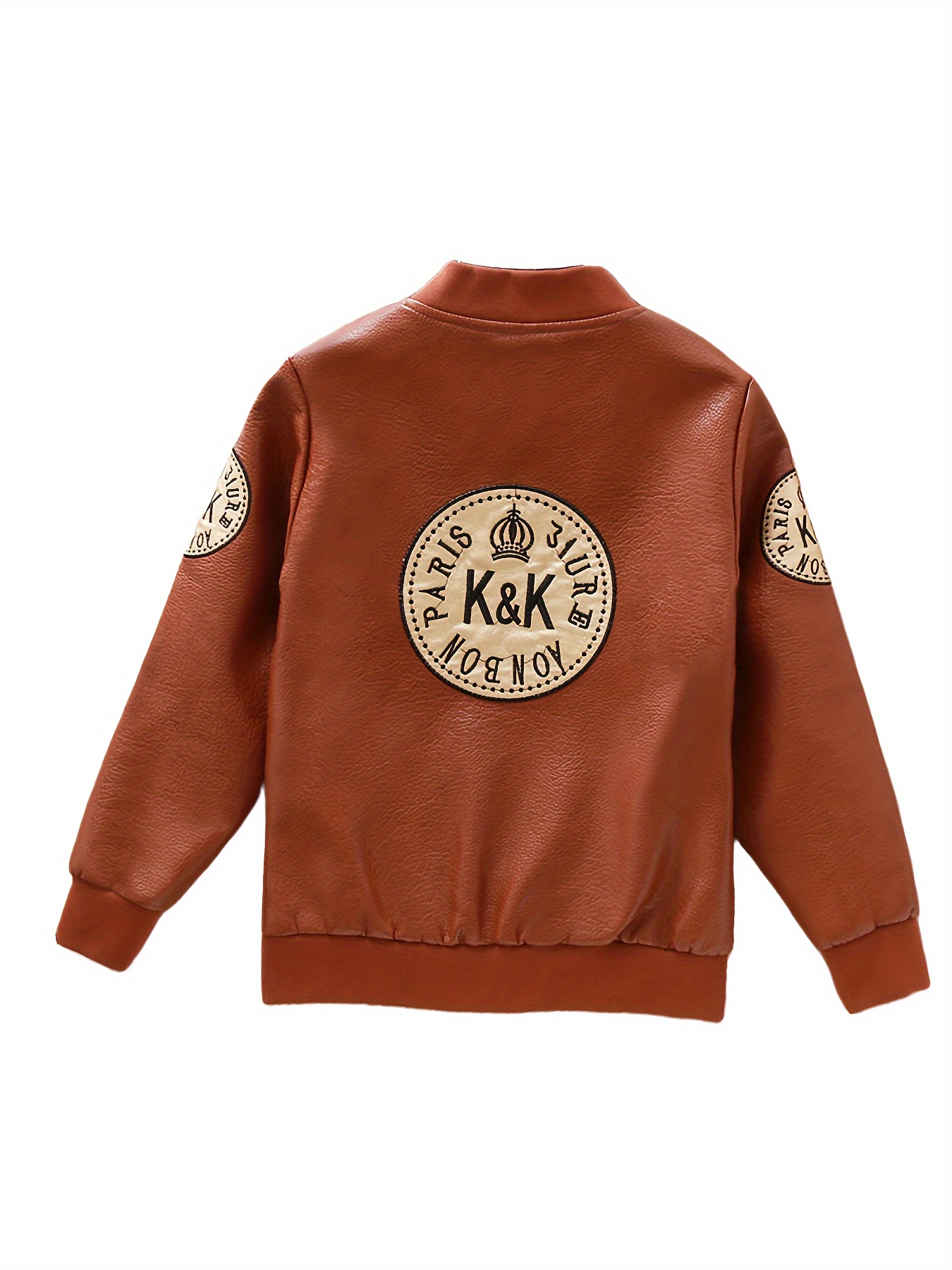 boys trendy pu jacket letters embroidery zipper coat spring