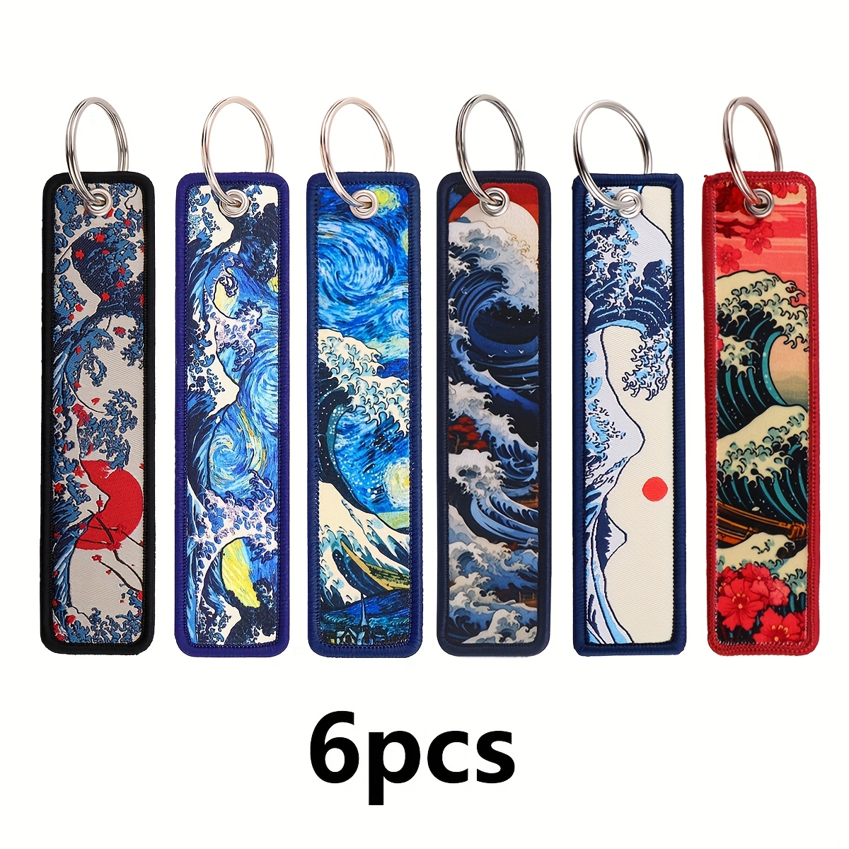 E-shop 6er-Pack Japanische Bestickte Schlüsselanhänger für Herren Schlüsselring Schlüsselanhänger Damen Herren Mode Zubehör Geschenke