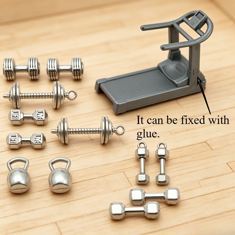 TEMU 13pcs/ Set Miniature Gym For Dollhouse, Simulation Mini Treadmill, Dumbbell, Kettlebell Models, Diy Handmade Accessories, Alloy Texture Sports