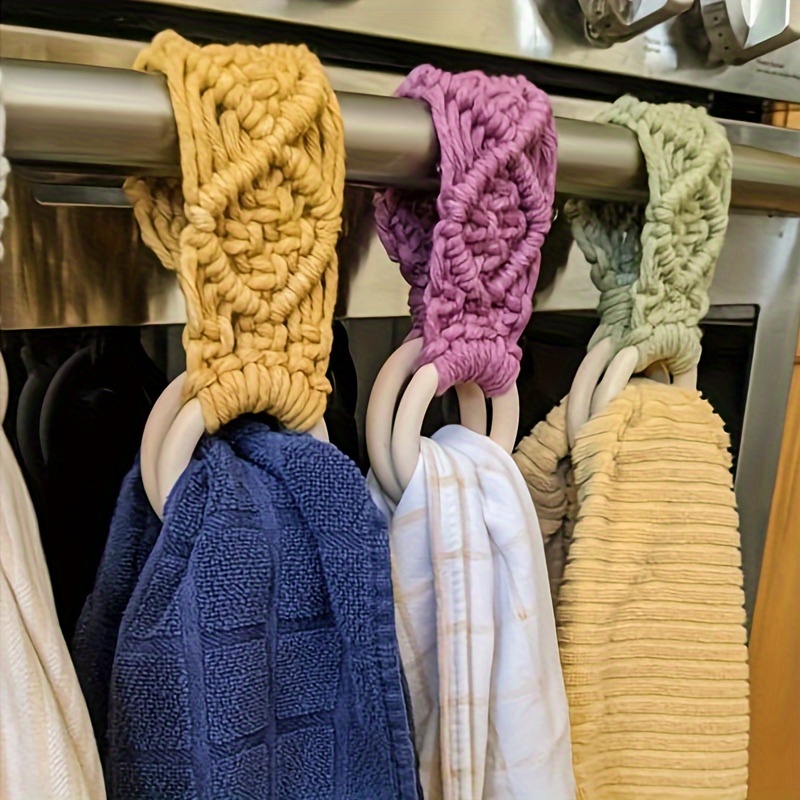 

1pc Hand-woven Towel Hanger, Scarf Hanging Ring Keeper, Home Decoration, Home Storage Organizer Bathroom, Bedroom, Wardrobe, Wardrobe, Home, Dorm