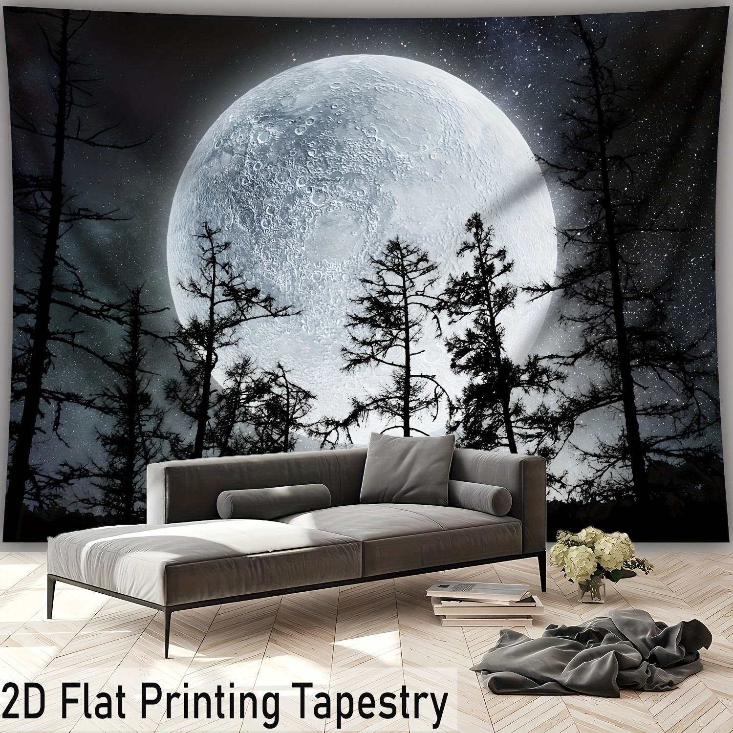 TEMU Piatto 2D, [Stampa Piatta 2D] 1 pz - Misura Ultra Grande - HD di Notturna Foresta in e - Arazzo Enorme in Poliestere - Decorazione per la Casa -
