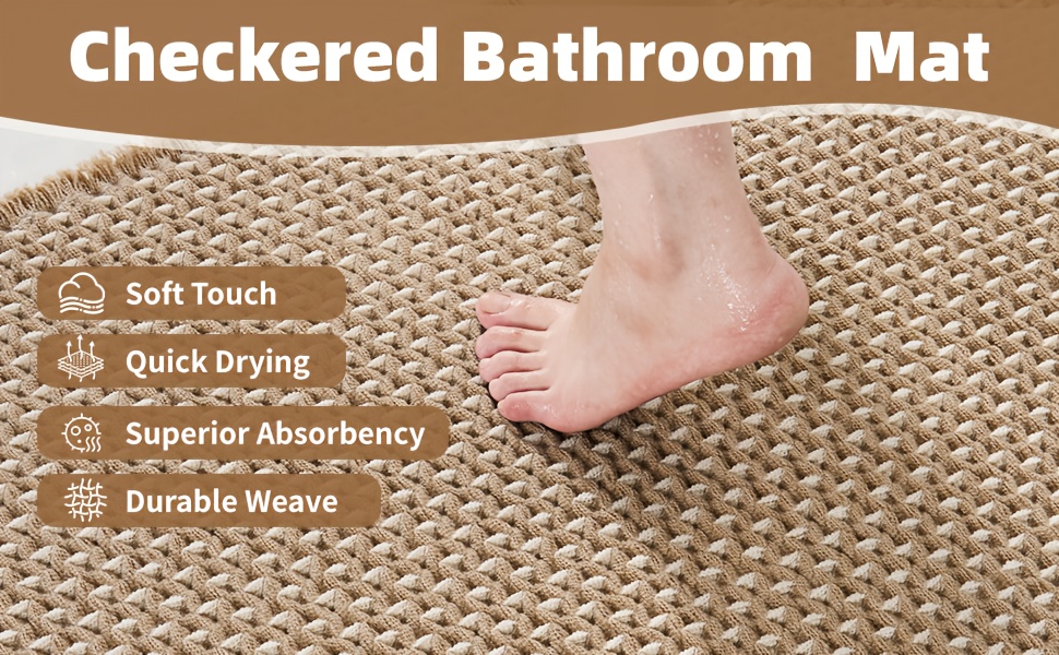   braided polyester bath mat soft non slip ultra absorbent machine washable rectangular bathroom mat with geometric pattern light brown bathroom floor mat geometric pattern mat soft texture mat bathroom mat Product details 1