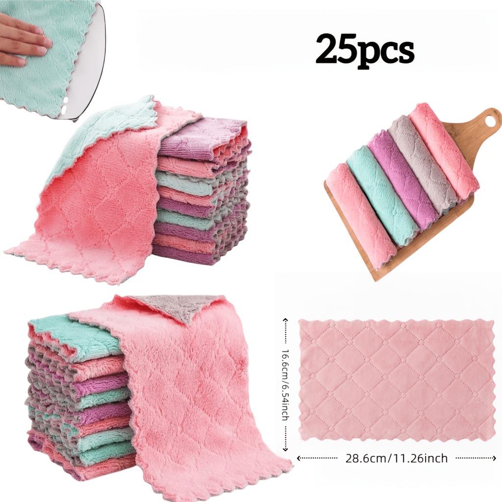 TEMU 25-pack 10.24x5.91inch Microfiber Cleaning Cloths, Absorbent Towels, Thickened Wipe For Kitchen Dish, Household Dusting, Car Washing, And