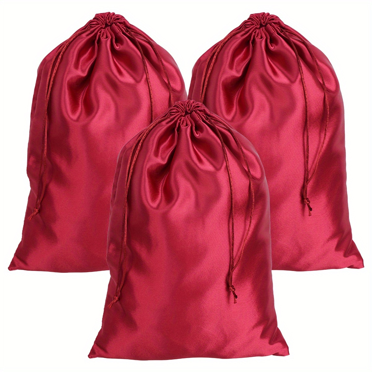 TEMU 3pcs Luxury Satin Wig Storage Bags, Soft, Dustproof Drawstring Pouches For Travel And Gift Packaging, Ideal For Wigs, Hair Extensions, And Wig