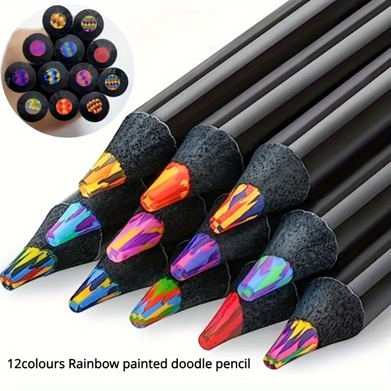

5-piece Magic Gradient Rainbow Pencils, 12 & 7 Colors - Creative Diy Multicolor Lead With Black Wood Barrel For Ages 14+