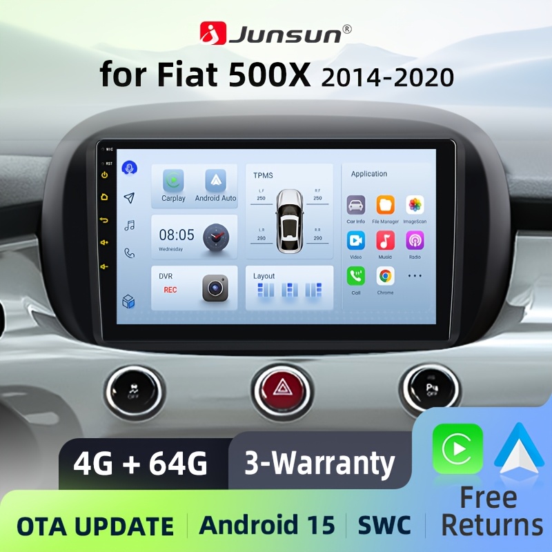 Image of Junsun 15 Ai For Iphone 4+64gb Radio For Fiat 500x 2014 2015 2016 2017 2018 2019 2020 Multimedia Navigation Stereo