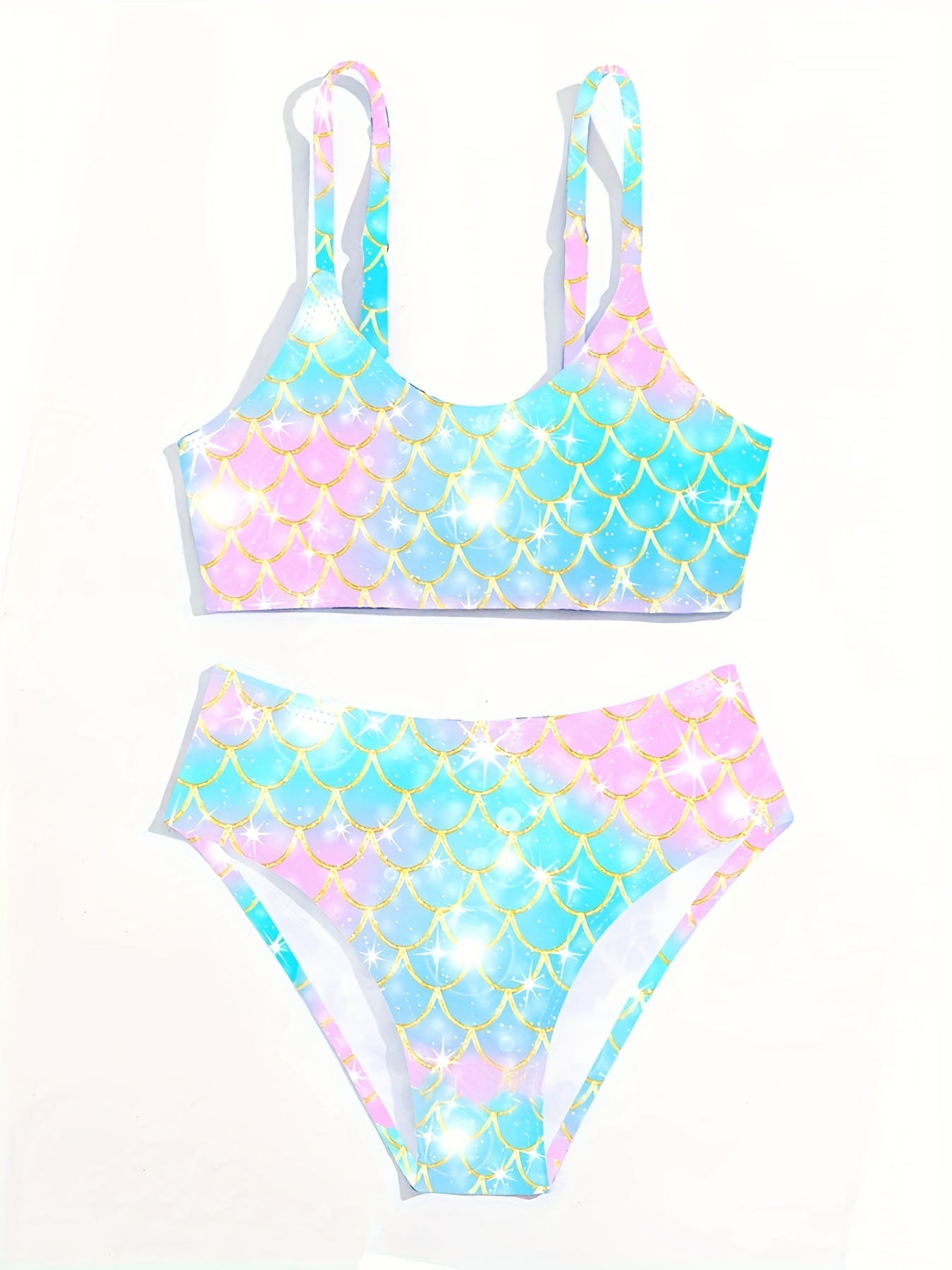 adolescent bikini ensemble bikini imprimé échelle sirène filles en polyester - Temu Luxembourg